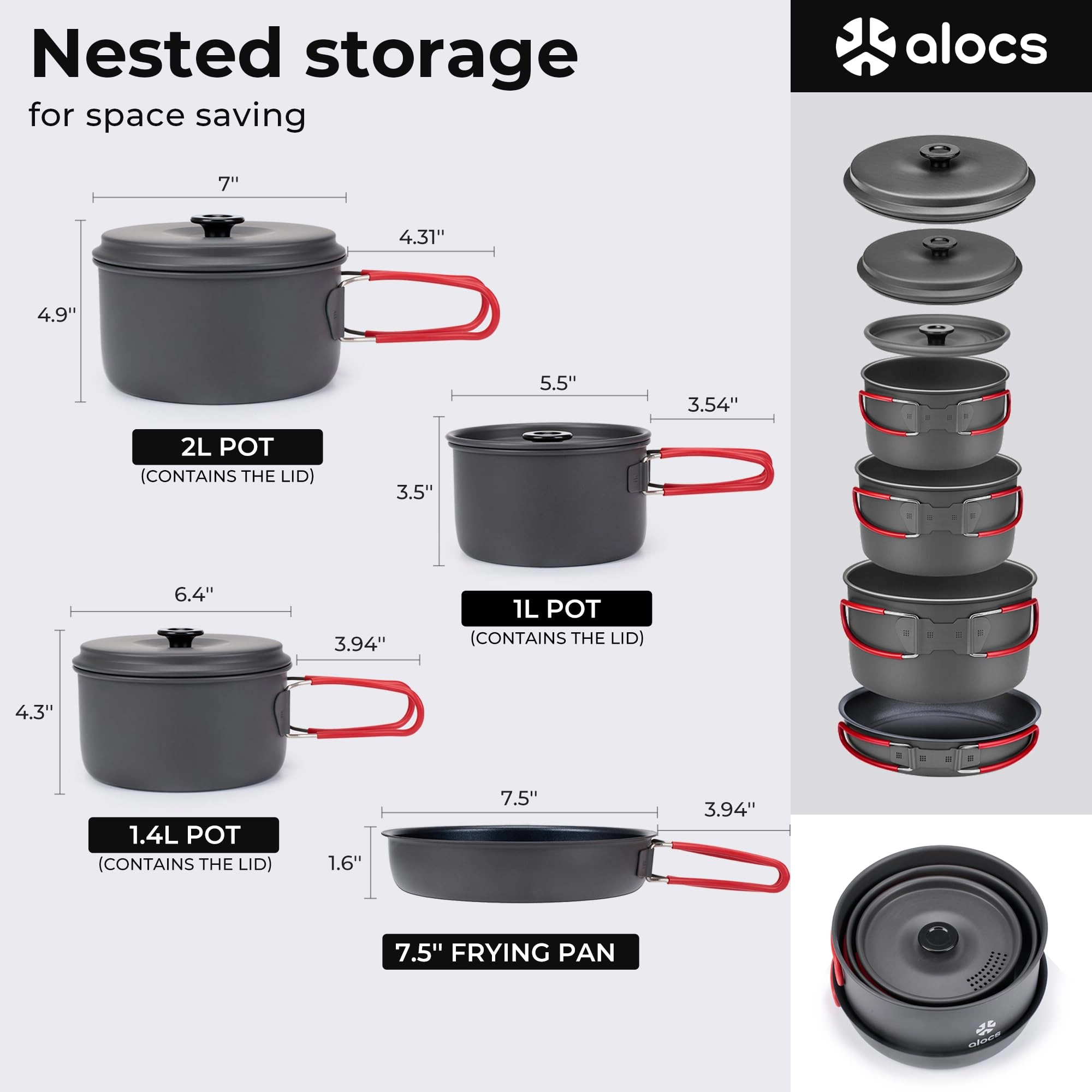 Camping Cookware Set - 3 3.5L 2.2L