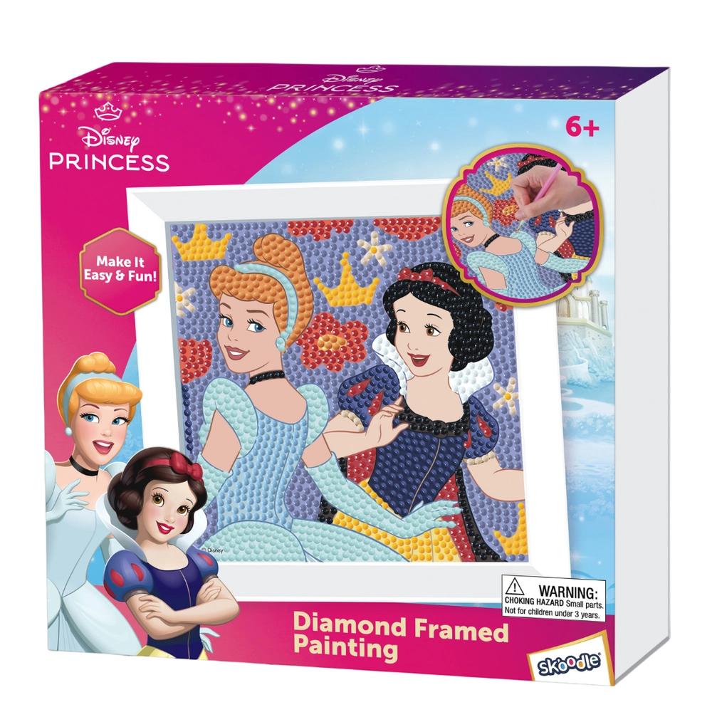 Princess Diamond Framed Painting Kit - 1 Canvas 1 Frame 6 Colorful Diamonds 1 Diamond Tray 1 Wax Square 1 Diamond Painting Stylus