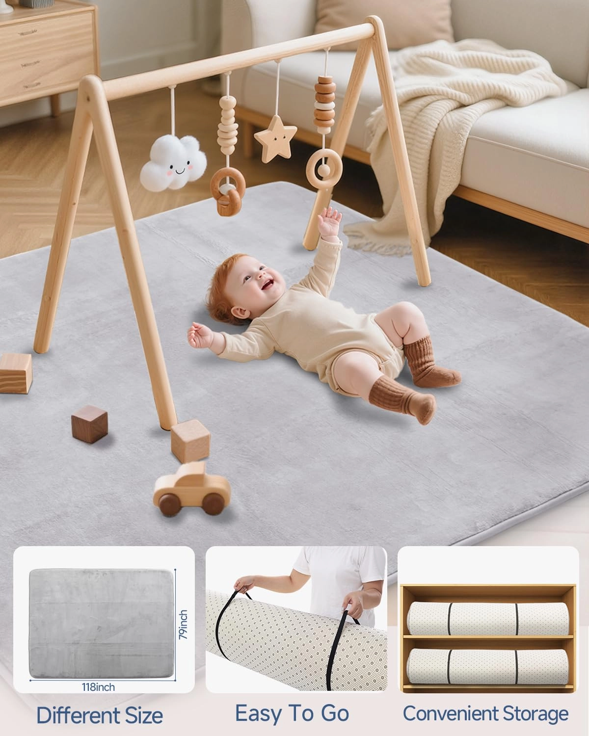 Baby Play Mat - 59x79 1.2-inch Light Grey