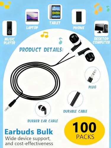 100 Pcs Bulk Earbuds Wired Earbud