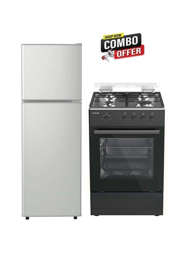 Krome Direct Cool Double Door Refrigerator + KR-CR5050FS - 50x50 Gas Cooker 4 Burners