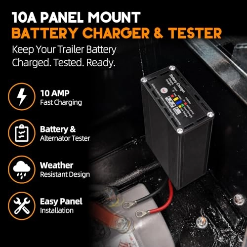 Panel Mount Trailer Battery Charger & Tester - 12V 10A