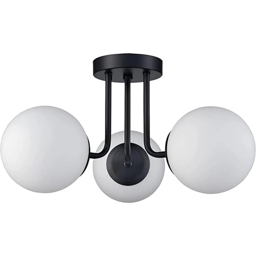 Modern Metal Ceiling Light Hanging Lamp - 3 Light Glass White Globes Golden