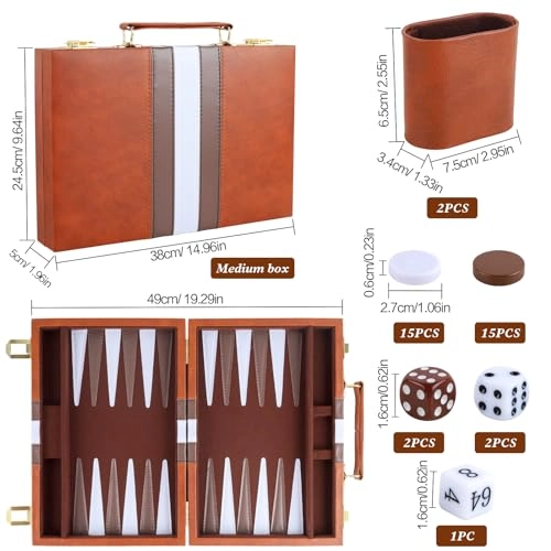 Backgammon Set - PU Leather Case Grey