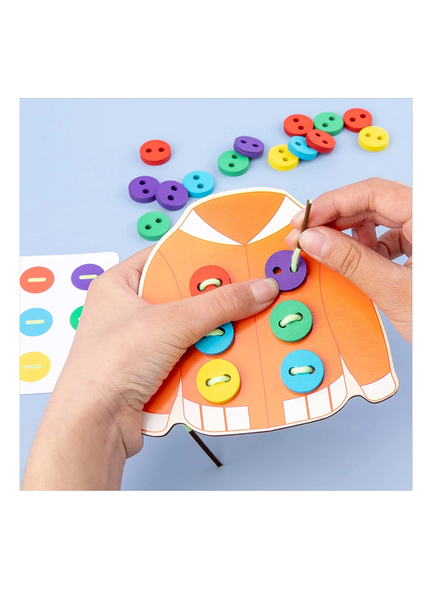 Wooden Clothes Lacing Toys - 3 4 5 Years 4 wooden clothes 4 ropes 24 buttons 30 tips cards