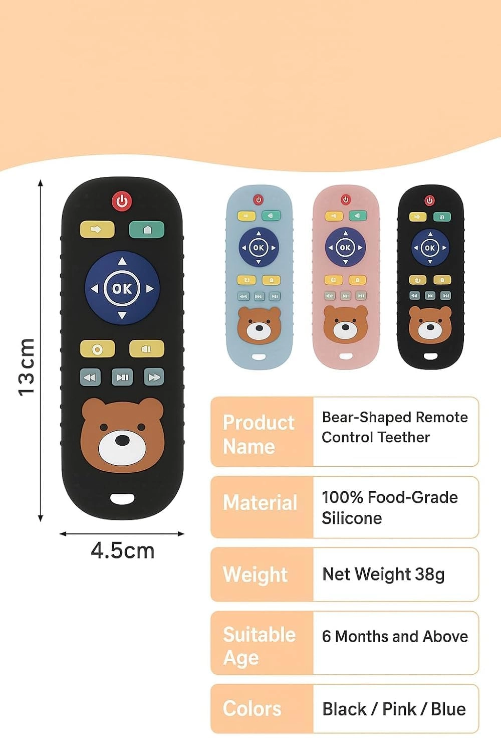 2 in 1 Teether - Beech Wood, Silicone