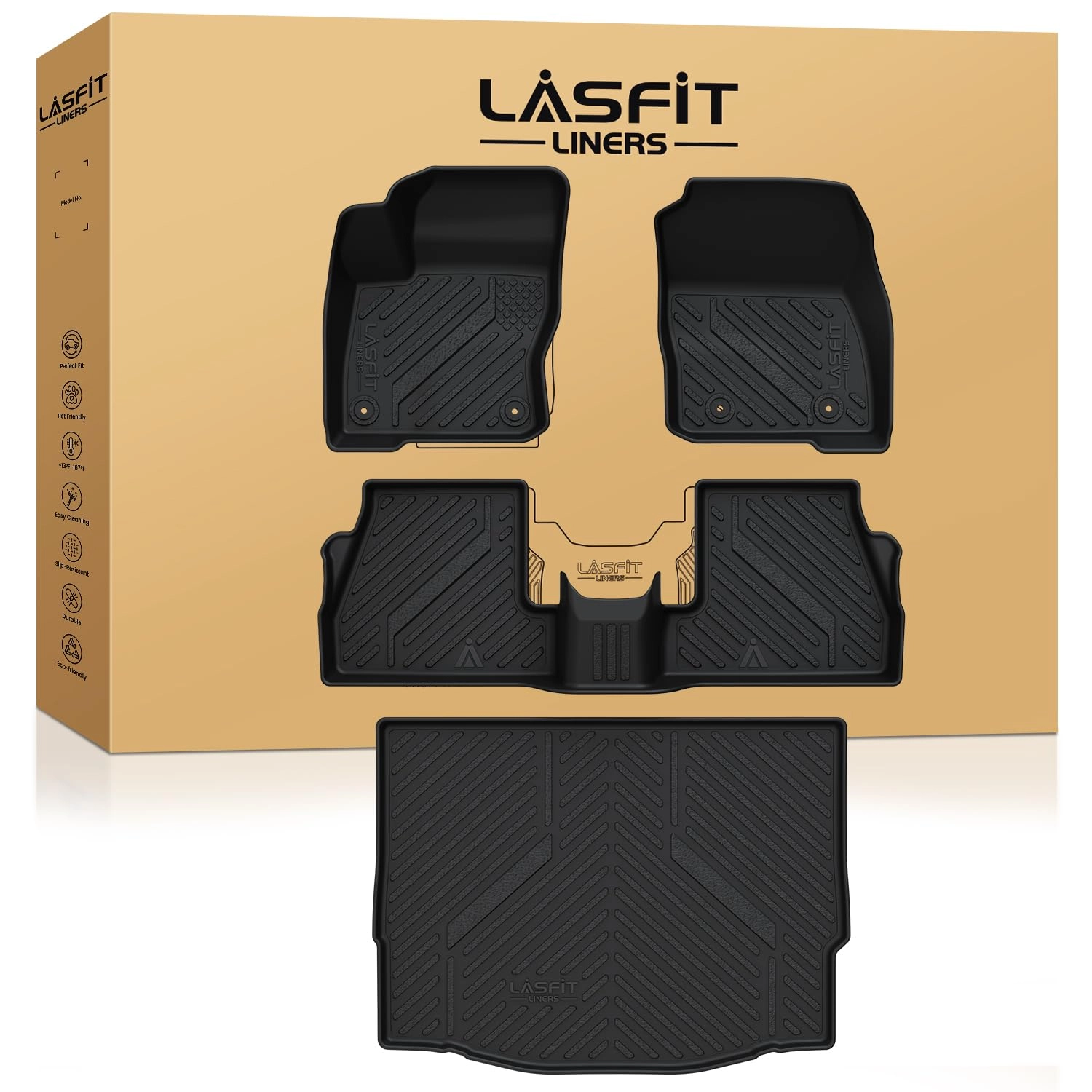 LASFIT Floor Mats and Cargo Liner - 2012-2018 Ford Focus Hatchback Gasoline TPE Custom Fit