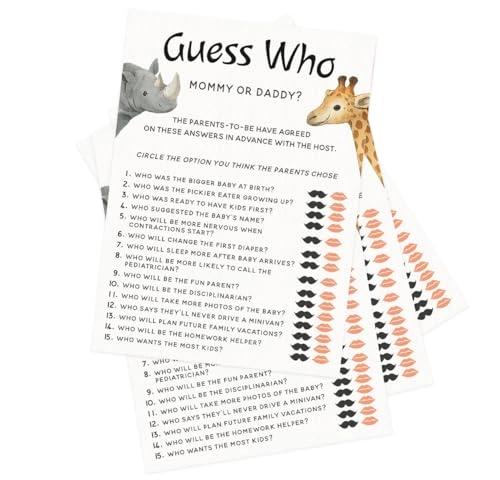 Safari Baby Shower Game Set - 60 pieces