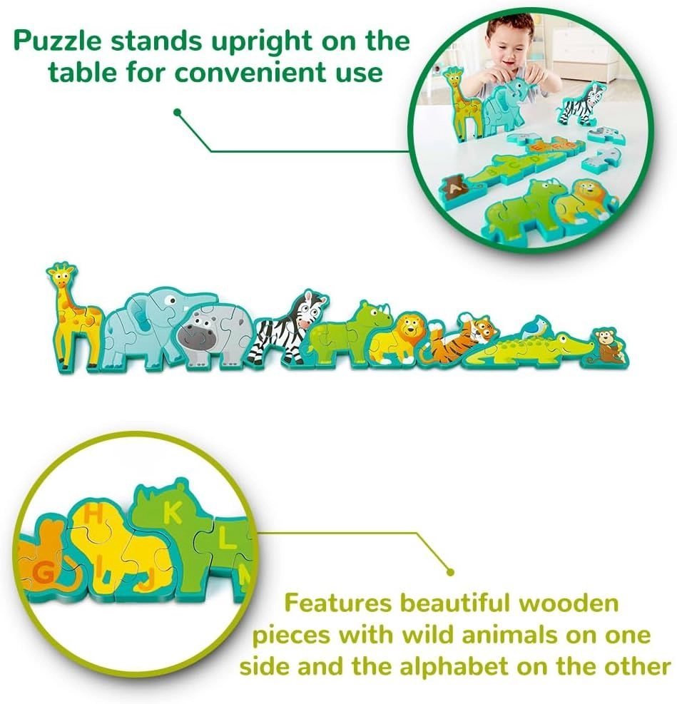 Double Sided Alphabet & Animal Wooden Puzzle - 3 years & above 26 pieces