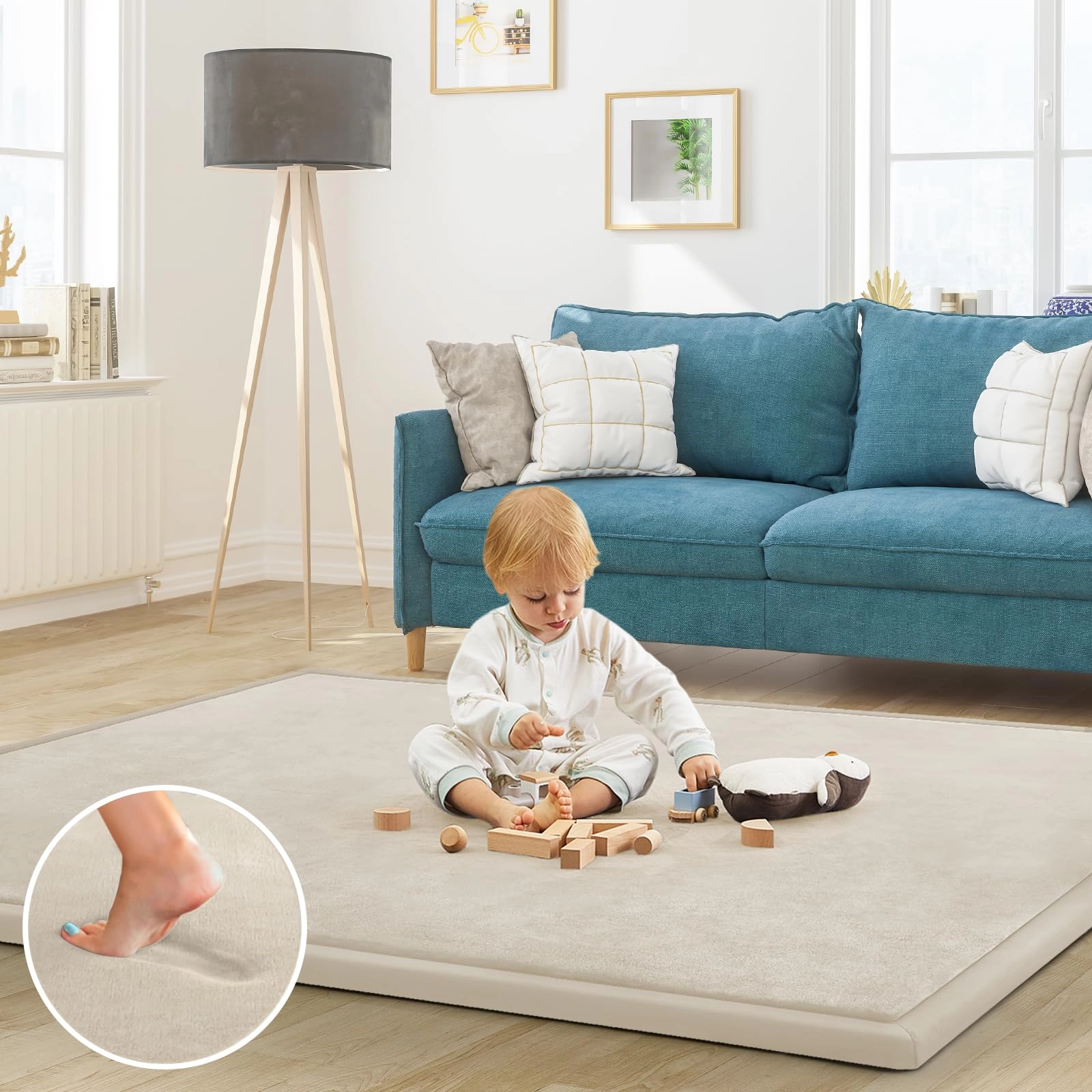 Baby Play Mat - 79"x158" 1.3" Thick Cream