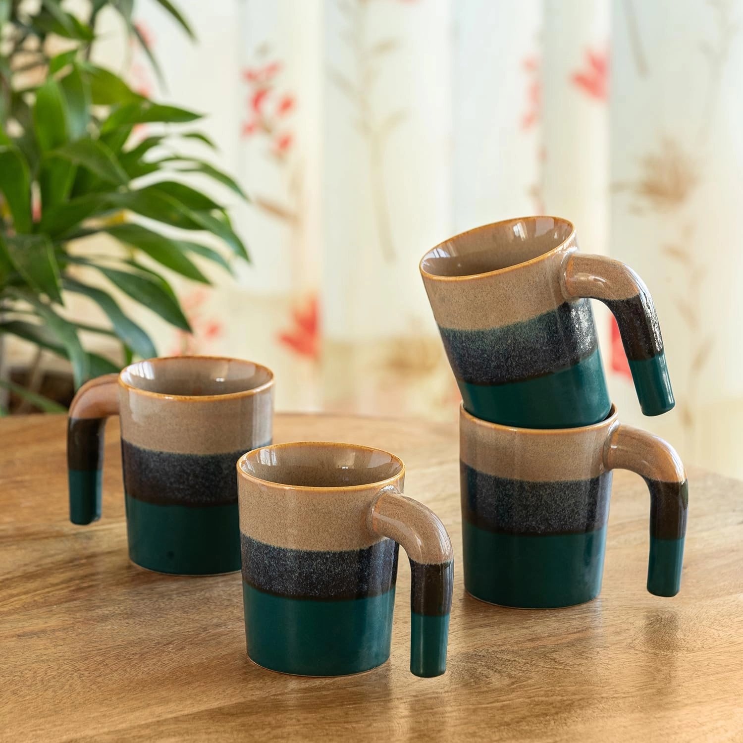 ExclusiveLane Hue & Handle Ceramic Coffee Mug - 4 pcs - 300 ml