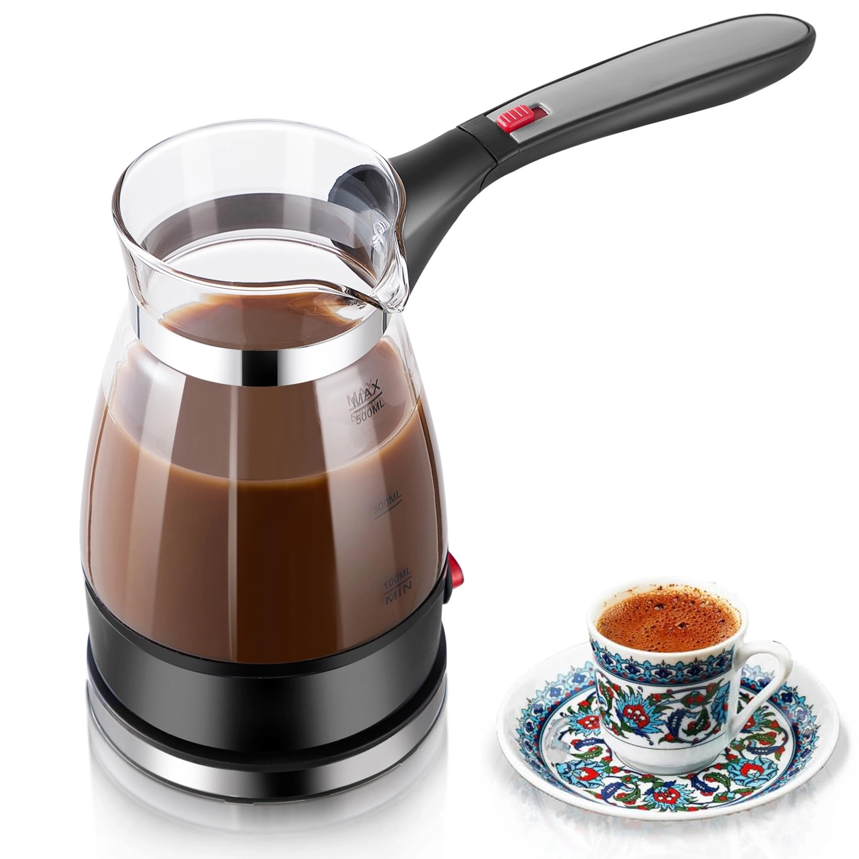 Turkish Glass Coffee Maker - Foldable Handle Portable Electric