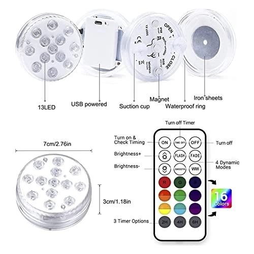 Underwater Submersible LED Lights - 13 LEDs IP68 USB Rechargeable