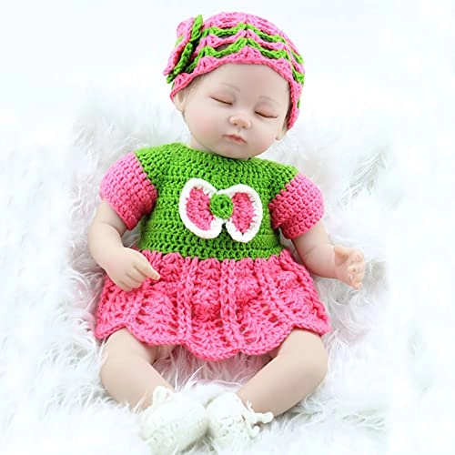Reborn Baby Doll - 18 Inch Vinyl Cotton Body Green And Pink Thread Skirt