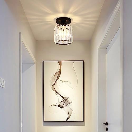 Modern Crystal Ceiling Light - LED E27 Black circle