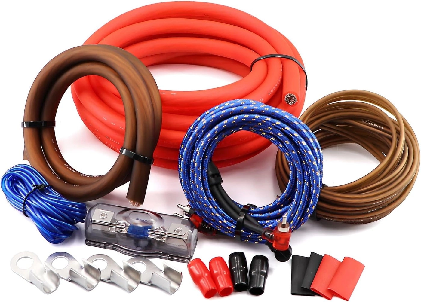 Welugnal 0 Gauge Car Amp Audio Wiring Kit - 17FT red power cable 100AMP fuse