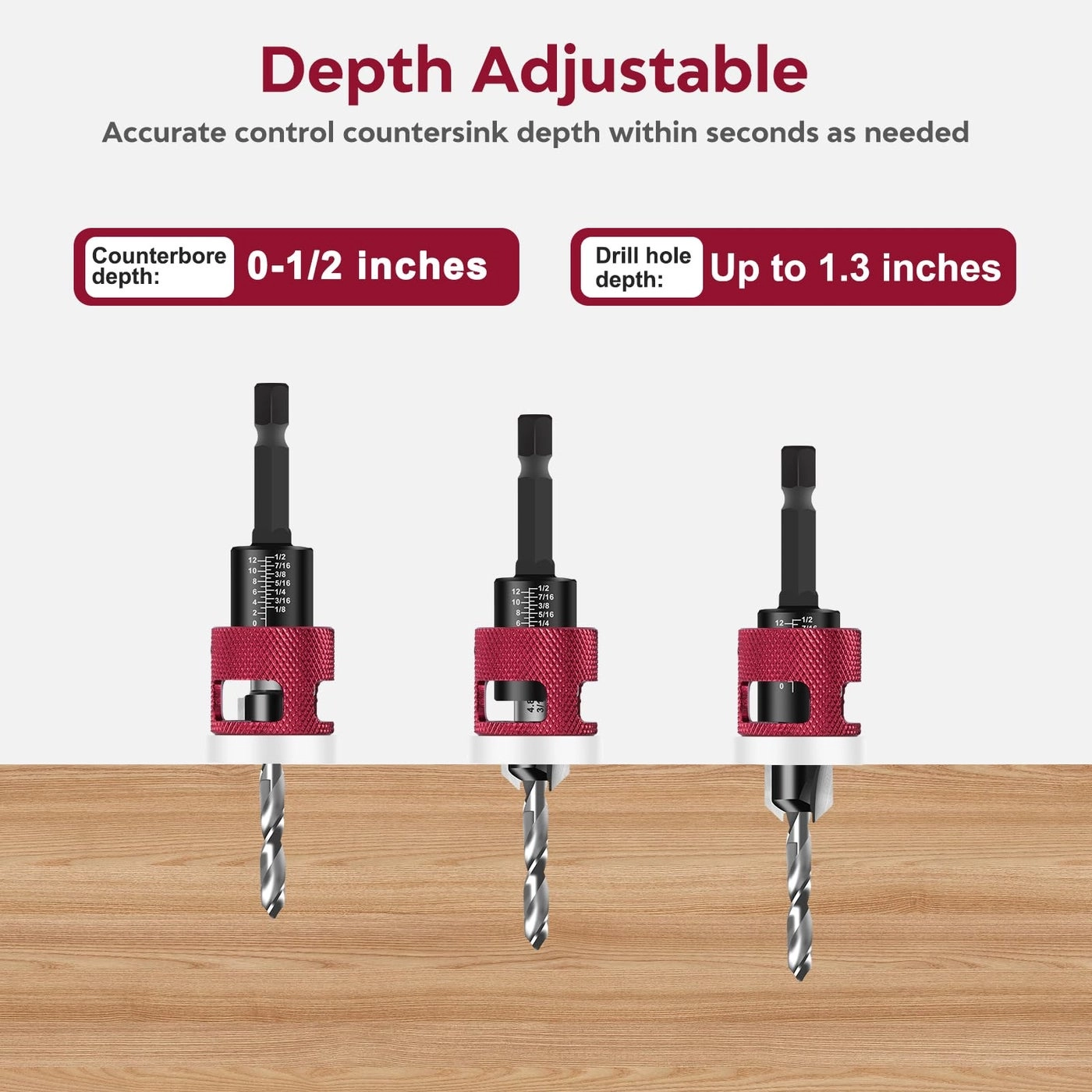 Countersink Drill Bit Set - HSS M2 Carbide 5 Pcs 1/4” Hex Shank
