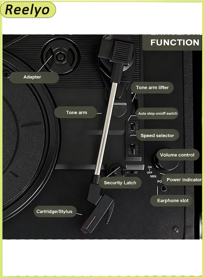 Retro Vinyl Turntable Record Player - 3 Speed Bluetooth 5.4 Portable Suitcase