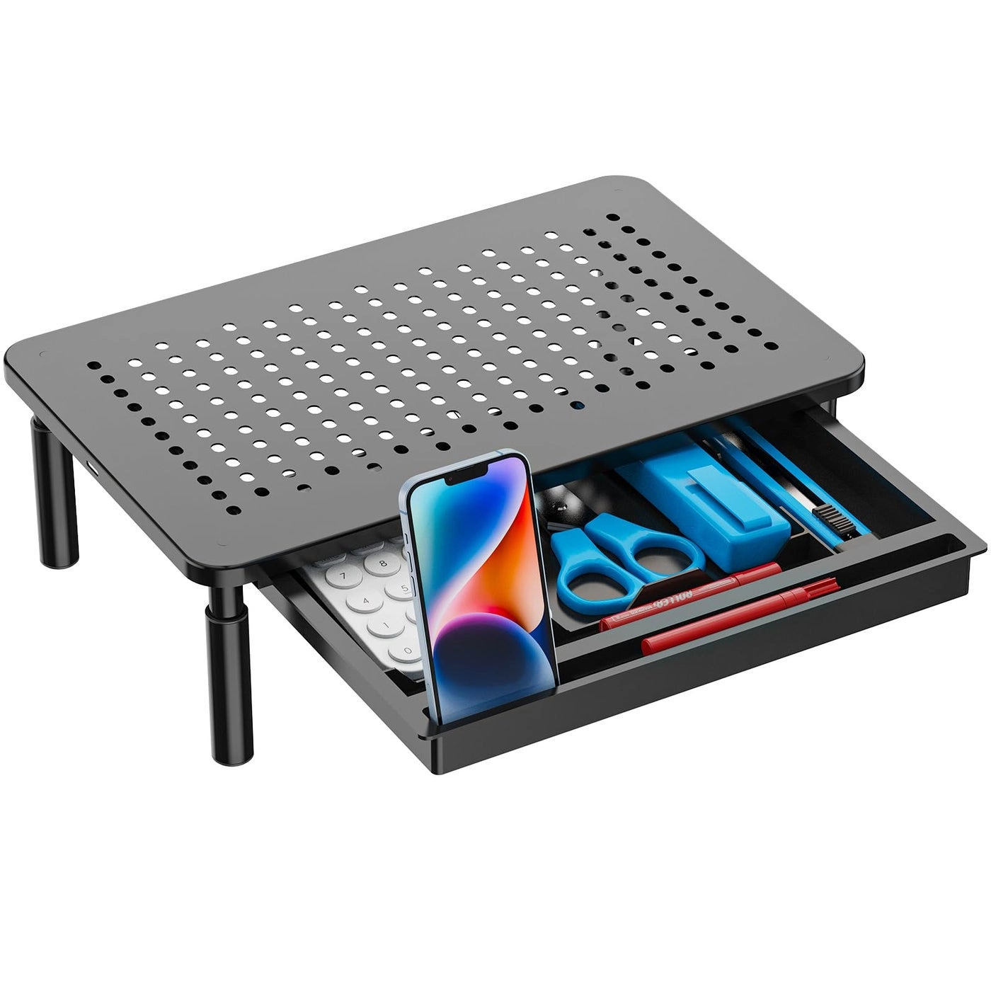 Monitor Stand - Adjustable Laptop Riser Underneath Storage