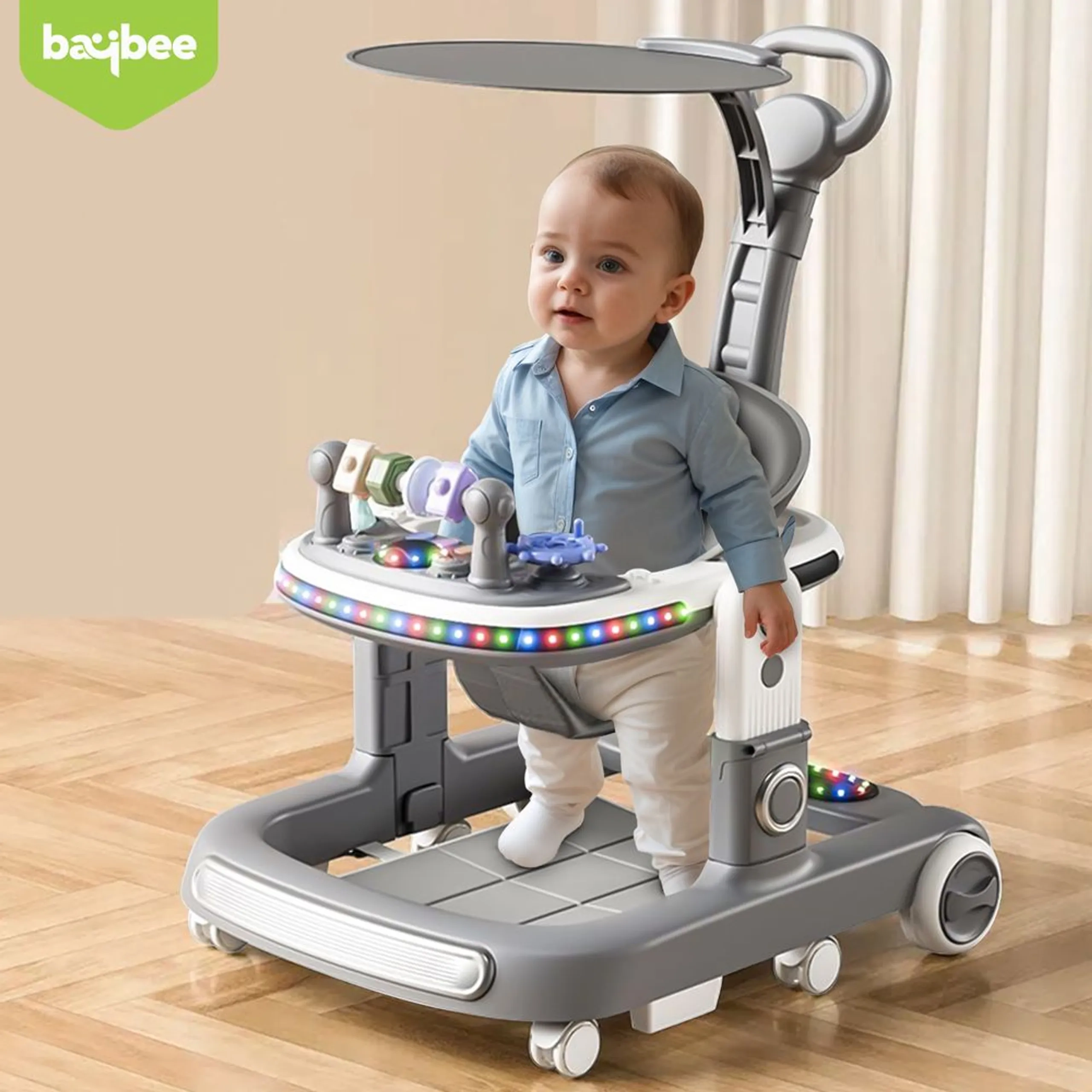 2-In-1 Push Baby Walker - Green 3-Height Adjustable