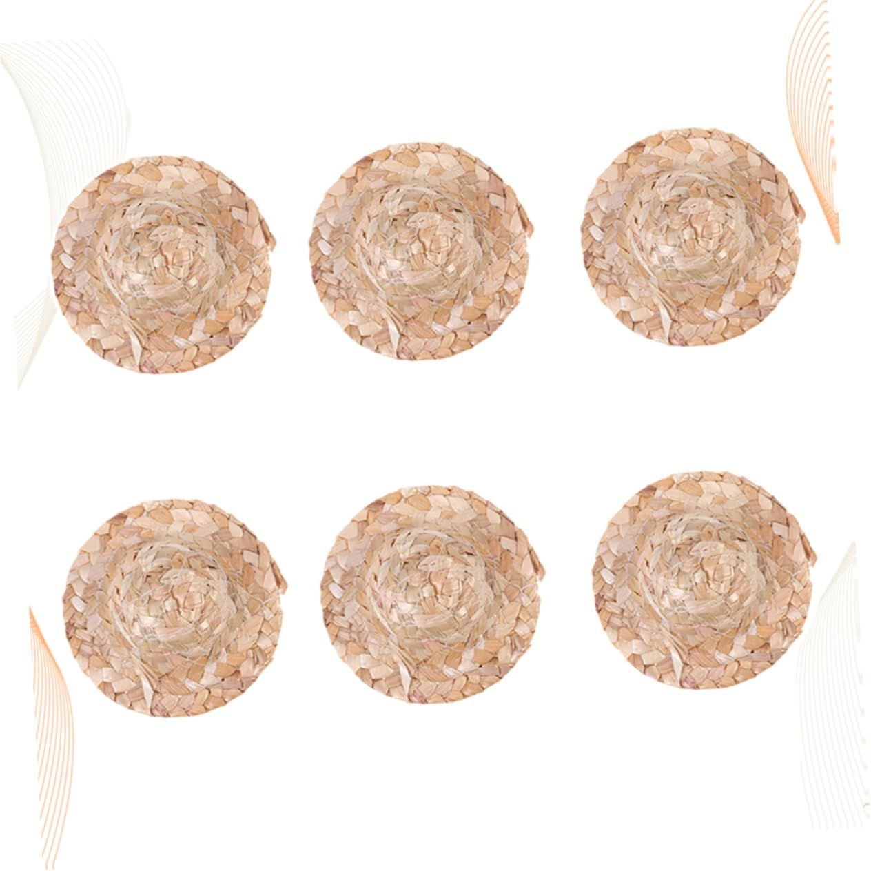 Mini Woven Straw Hats - 6Pcs 8X8cm