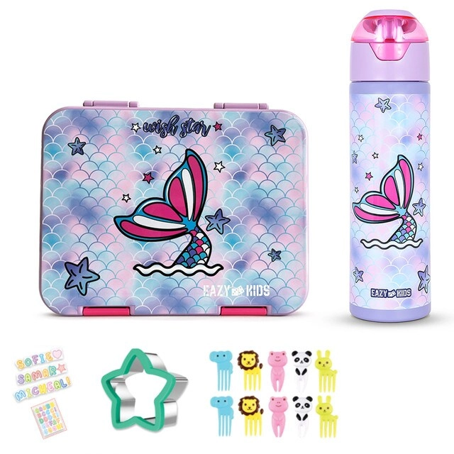 SAM BOX FZE 6 & 4 Convertible Bento Lunch Box + 640ml Water Bottle + Sandwich Cutter Set - TREX Blue