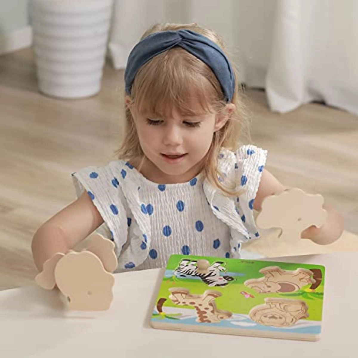 Wooden Knob Puzzle - Wild Animals - Suitable for 12 months and above 4 pieces