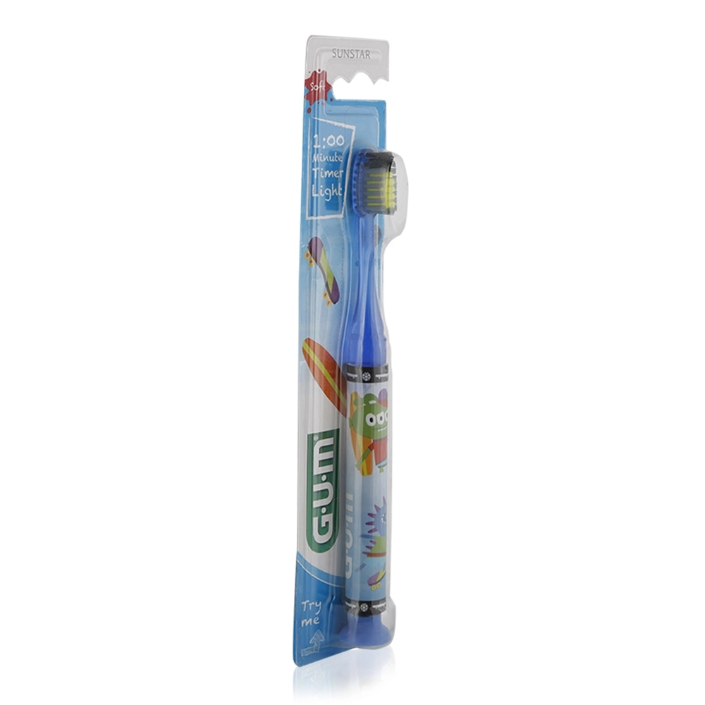 Sunstar GUM Timer Light Toothbrush - Soft bristles Blue LR41 battery included