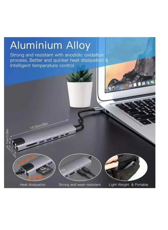 Type C Hub Adapter - 4K HDMI 100Mbps Ethernet PD 100W