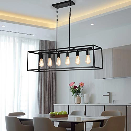 6 Light Rectangle Chandelier - Dimmable
