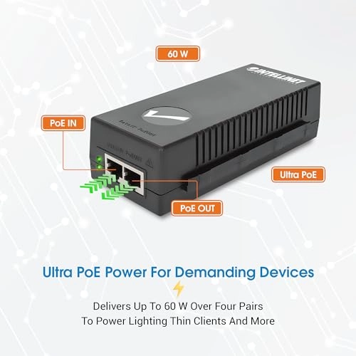 Gigabit Ultra PoE+ Injector - 48 Volts 60 watts One RJ45