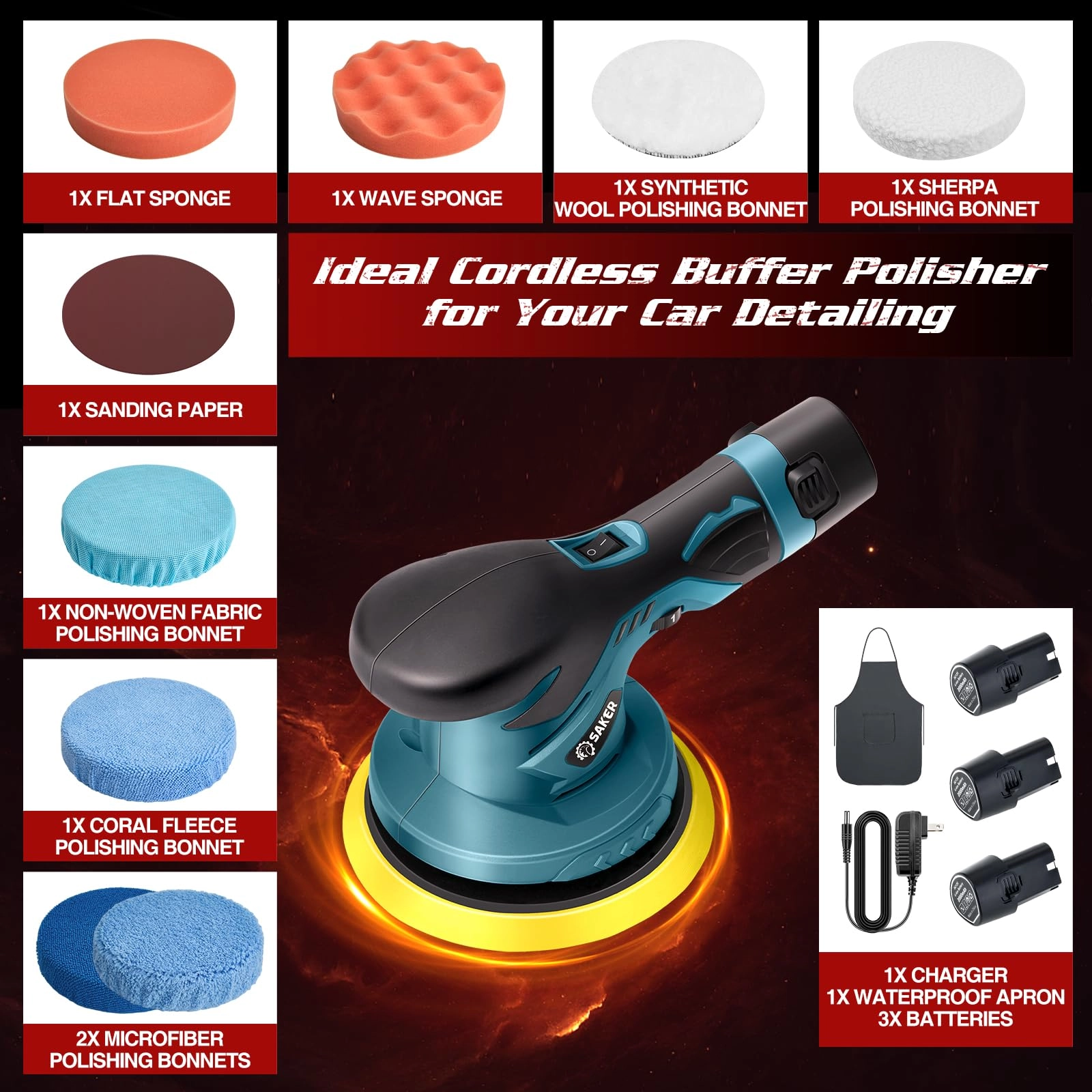 Cordless Car Buffer Polisher - 12V 2000mAh 6 Inch