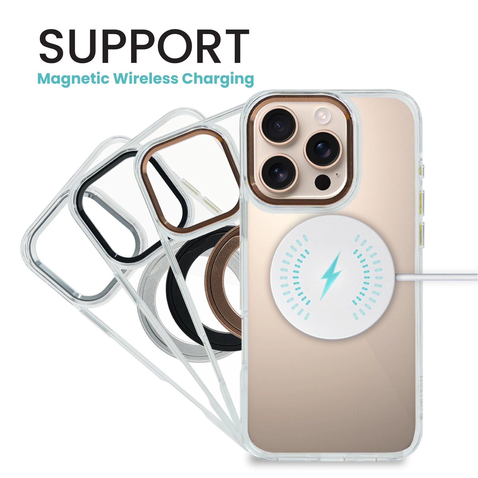 SuperSnap Clear Case with MagSafe for iPhone 16 Plus - 360° Rotating Silver Metal Ring Kickstand
