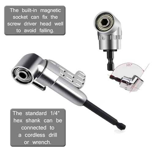 Right Angle Drill Adapter - 105 Degree Magnetic 1/4" 3/8" Hex Shank Pack