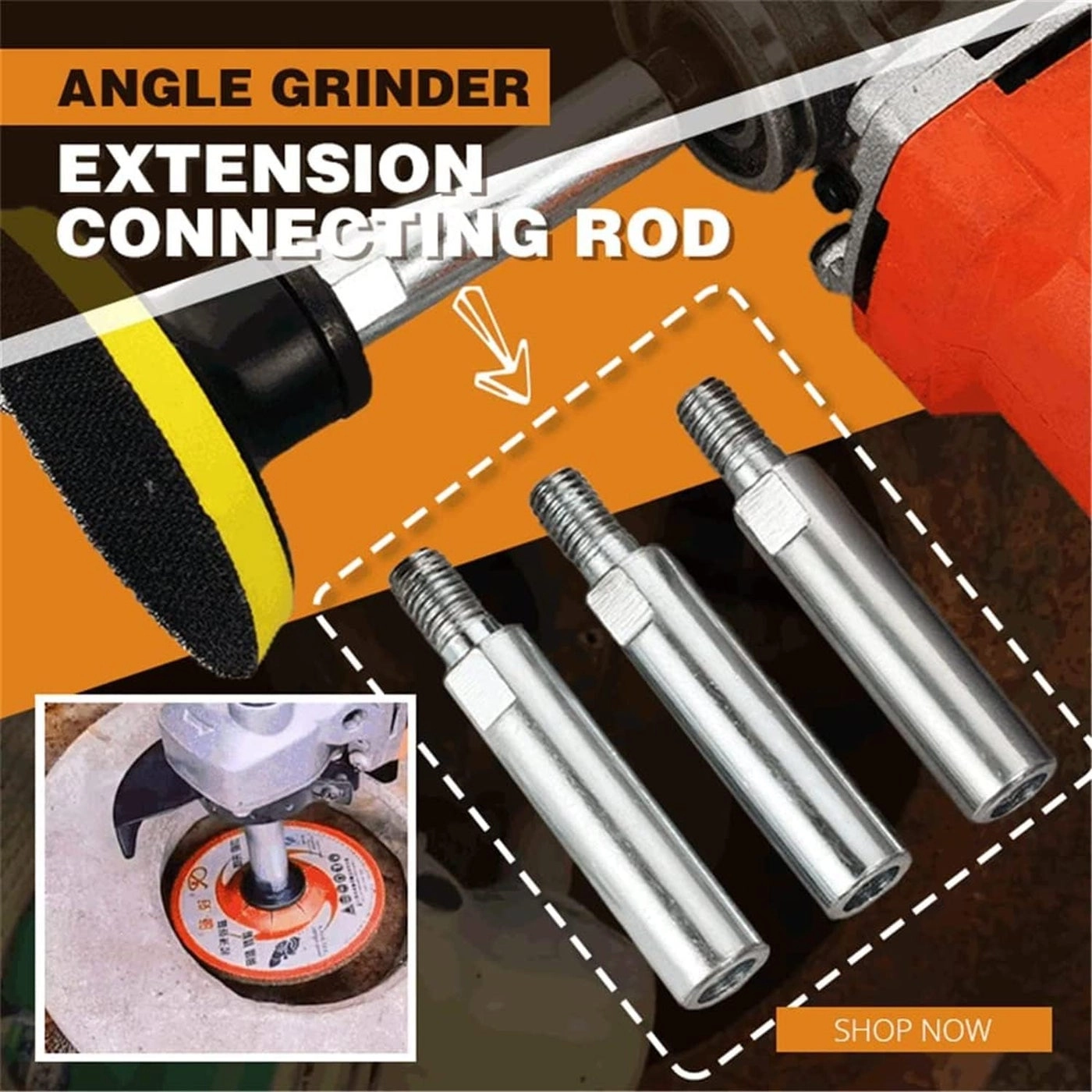 Angle Grinder Extension Connecting Rod + M10 Thread Adapter Extension Rod + Angle Grinder Lengthen Adapter Lever + Polishing and Grinding Tools