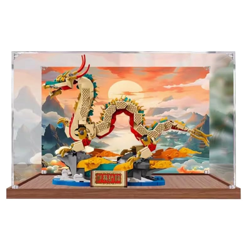 HCAEIOFJ Clear Acrylic Display Case (80112) - 15.74x7.87x11.81in. Wood Bottom+background