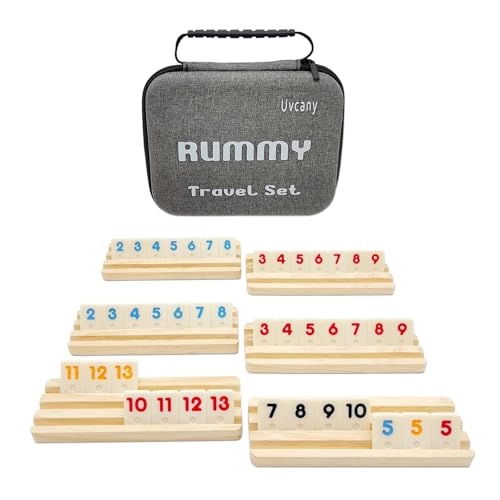 uvcany Store Rummy Cube - Mini Travel 106 Tiles 4 Wooden Racks