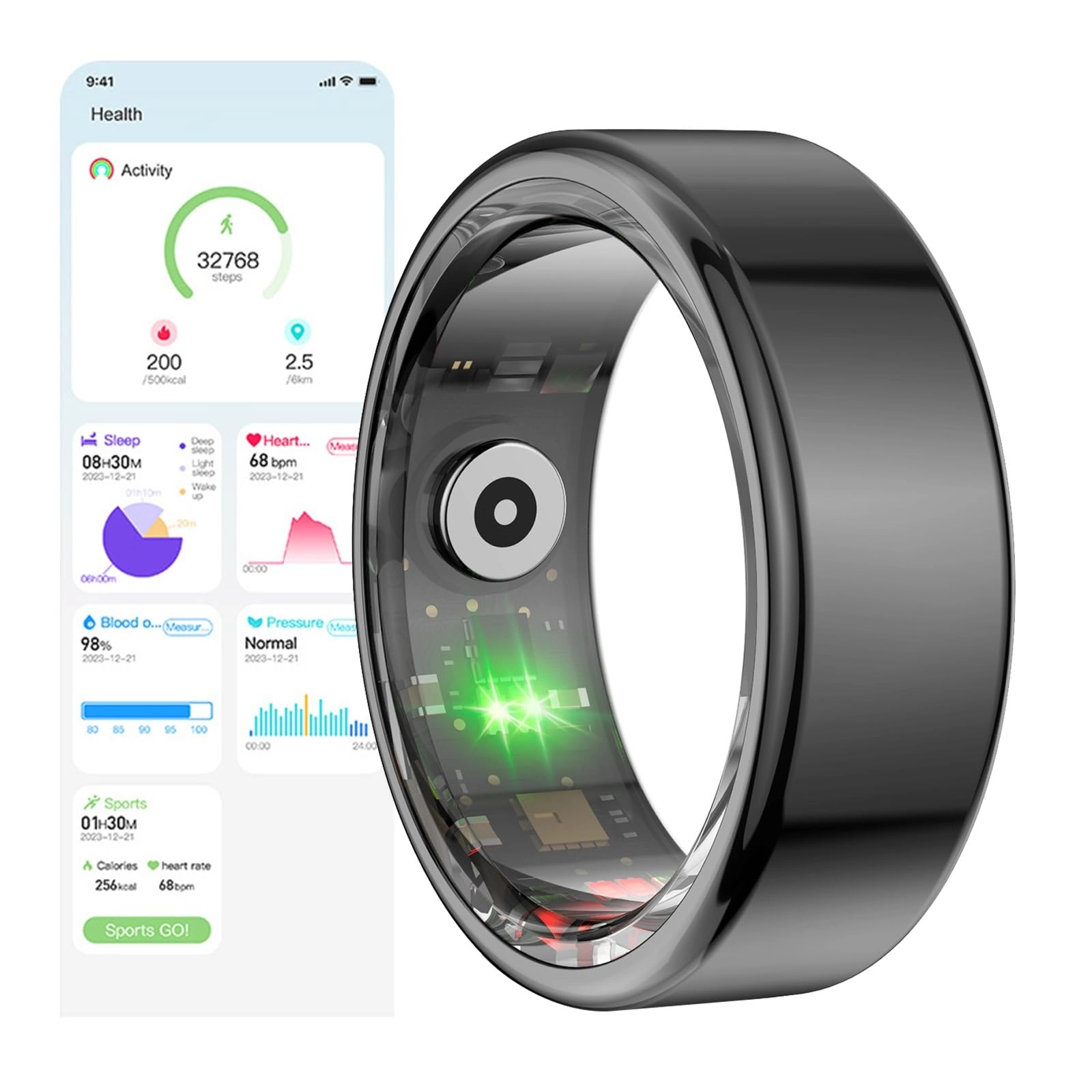 FENGFAUU Smart Ring Health Tracker - 24/7 Heart Rate Blood Oxygen Sleep Tracking