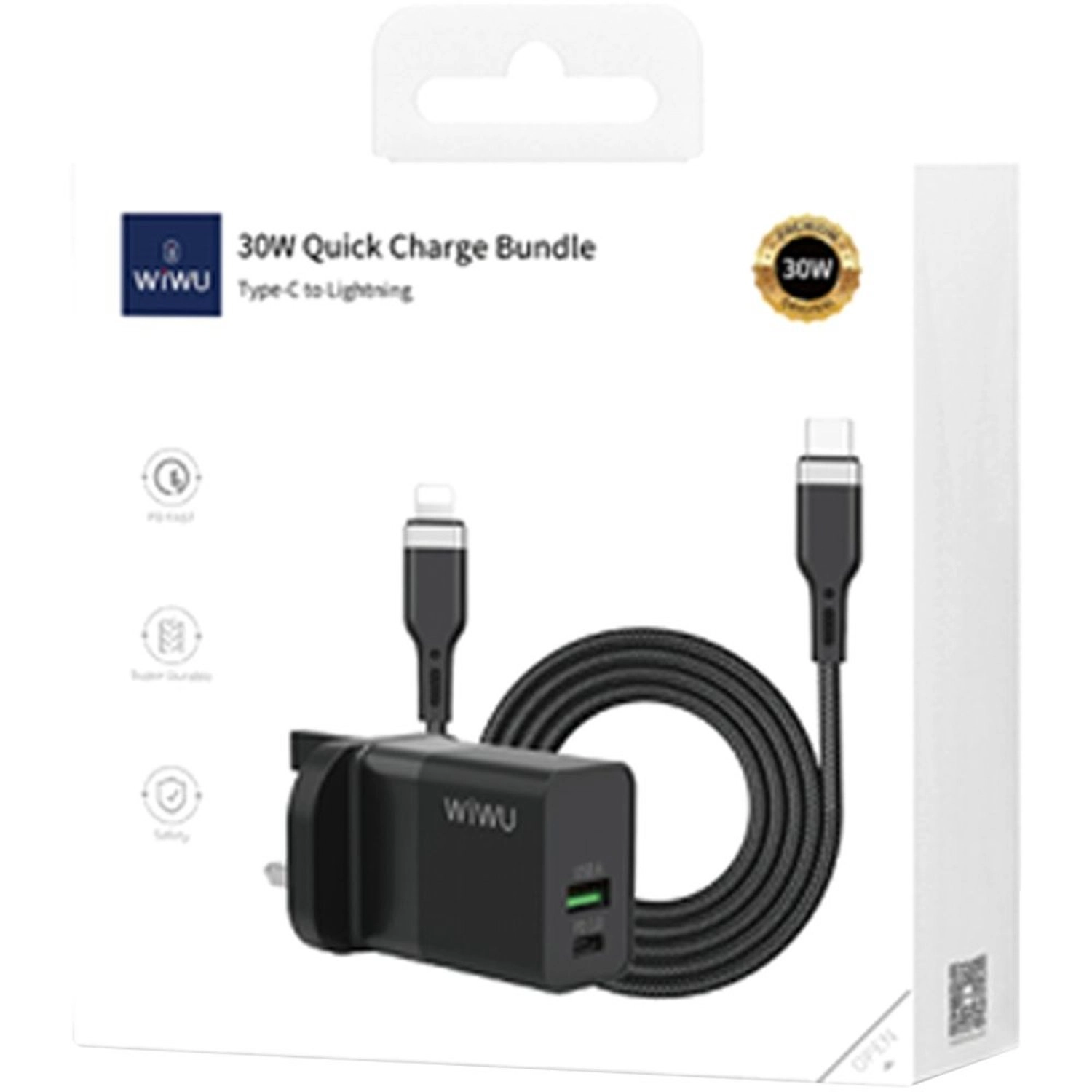 Quick Charge Charger - 100 - 240 Volts + Type-C to Lightning Cable - 1.5m