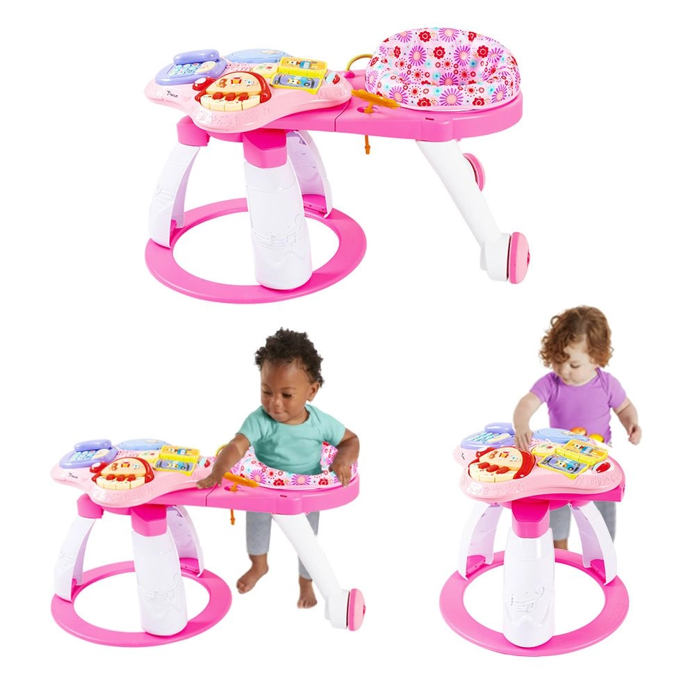 3-In-1 Baby Walker Rotating Chair & Table Playset - Pink Suitable for 6 months and above