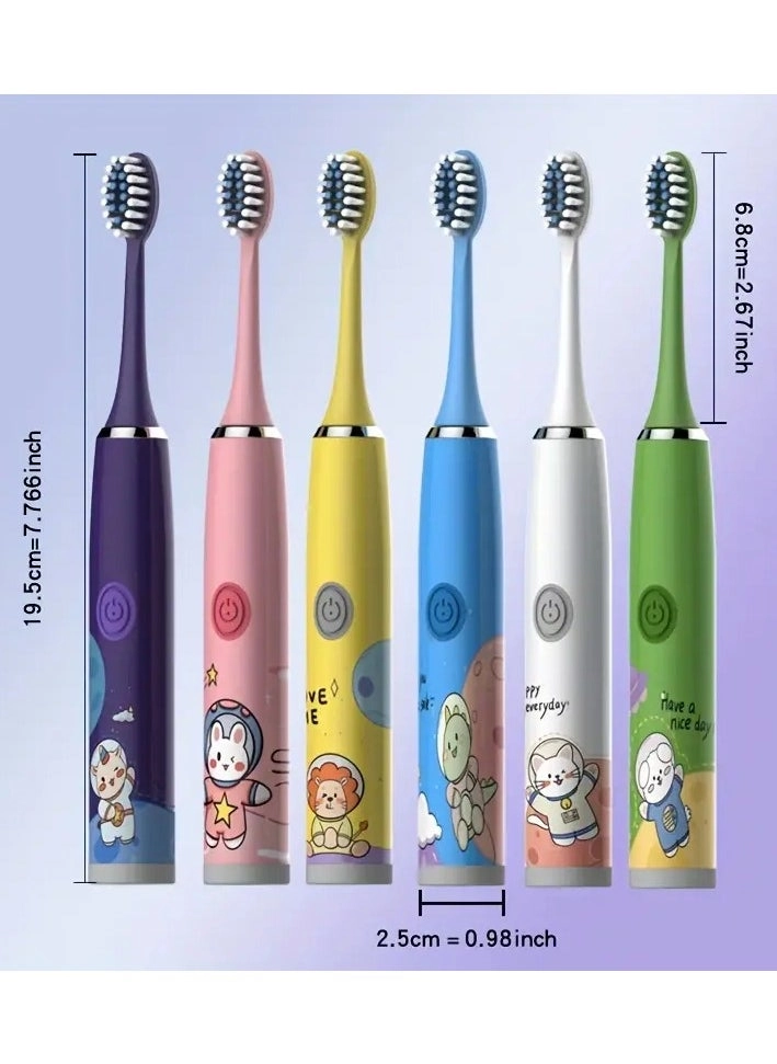 Rechargeable Electric Toothbrush for Kids - USB Rechargeable 5 Cleaning Modes 6 Replacement Heads