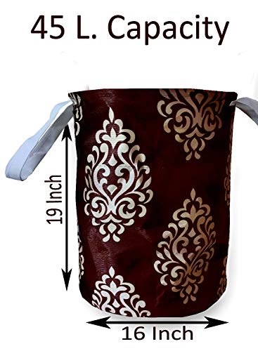 Washing Machine Cover - Washable Dustproof 23 X 23 X 33 inches + Designer Laundry Bag - Brown Floral