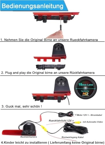 Brake Light Reversing Camera + 7 Inch LCD Monitor - Night vision 1280 x 720