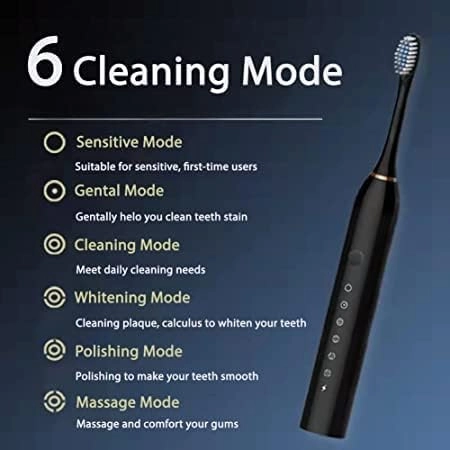 Sonic Electric Toothbrush - Rechargeable 4 Brush Heads 6 Modes