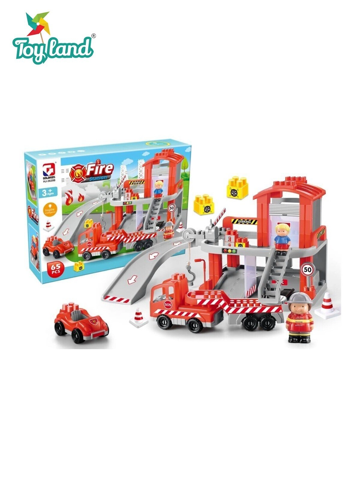 Toy Land UAE Fire Station Building Blocks Playset - 65 pcs