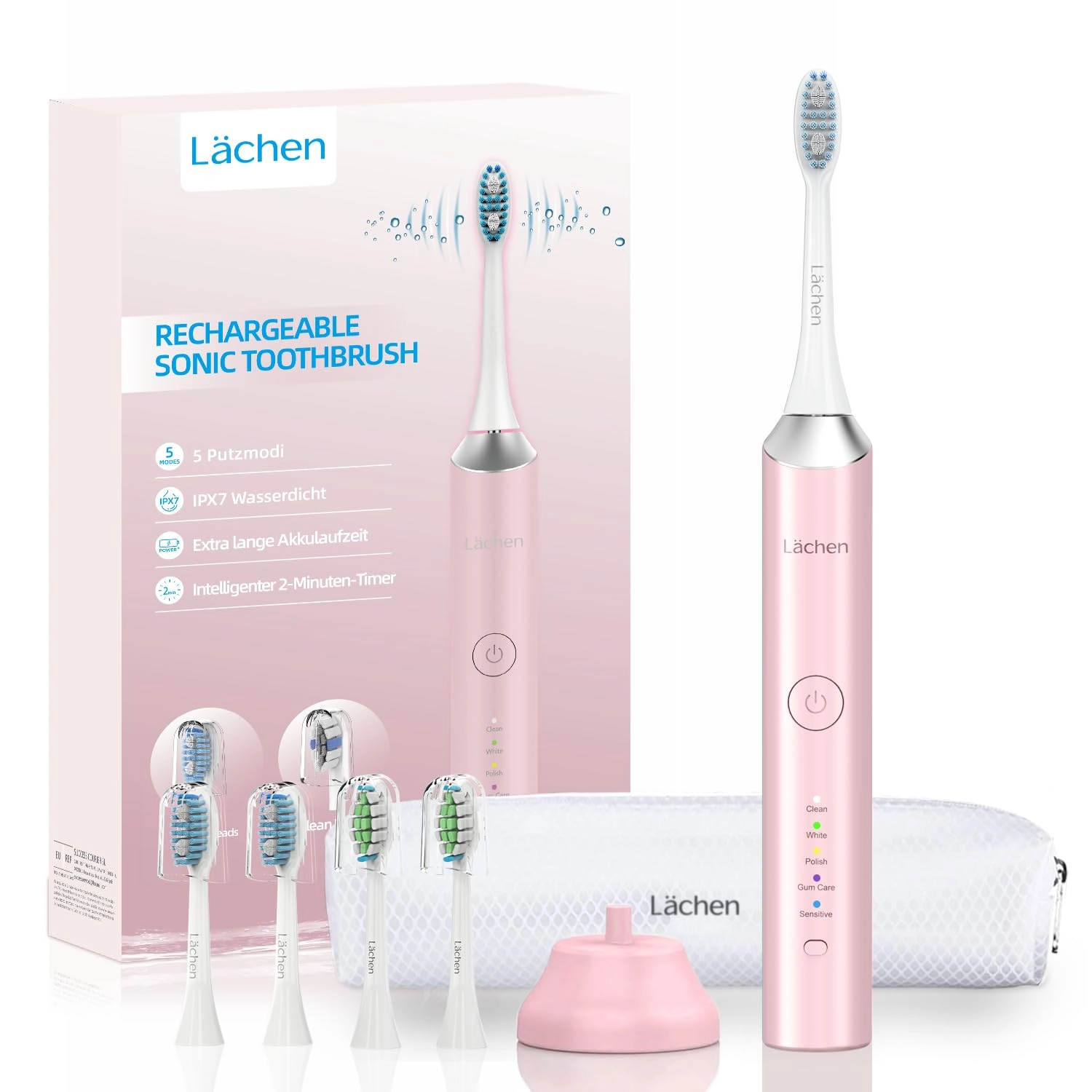 Lächen Ezb2023 - 5 Modes Travel Case 4 Replacement Brushes
