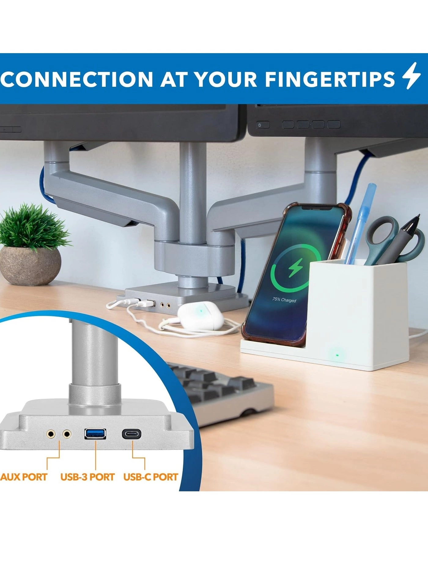 Triple Monitor Desk Mount - 3 32 Inches 75x75mm 100x100mm