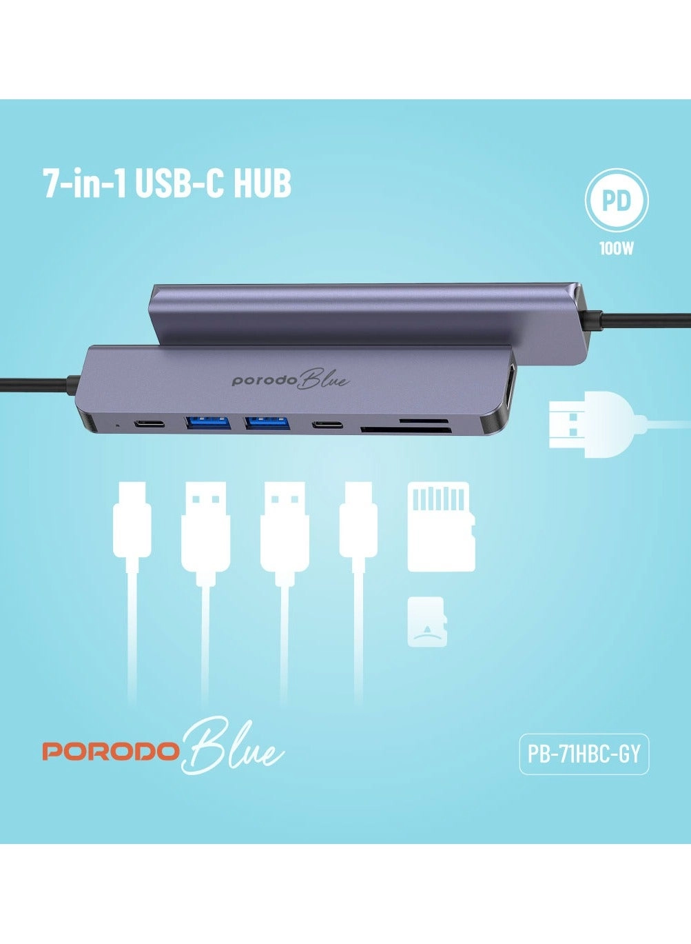7-in-1 USB-C Hub - 4K@30Hz 100W PD