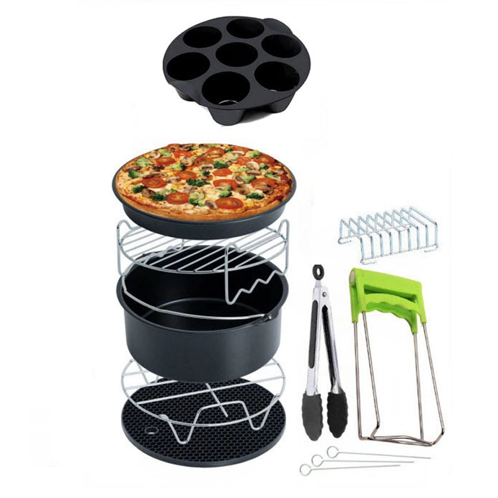 SAHKGYE Air Fryer Accessories - food grade 304 stainless steel 9-piece set