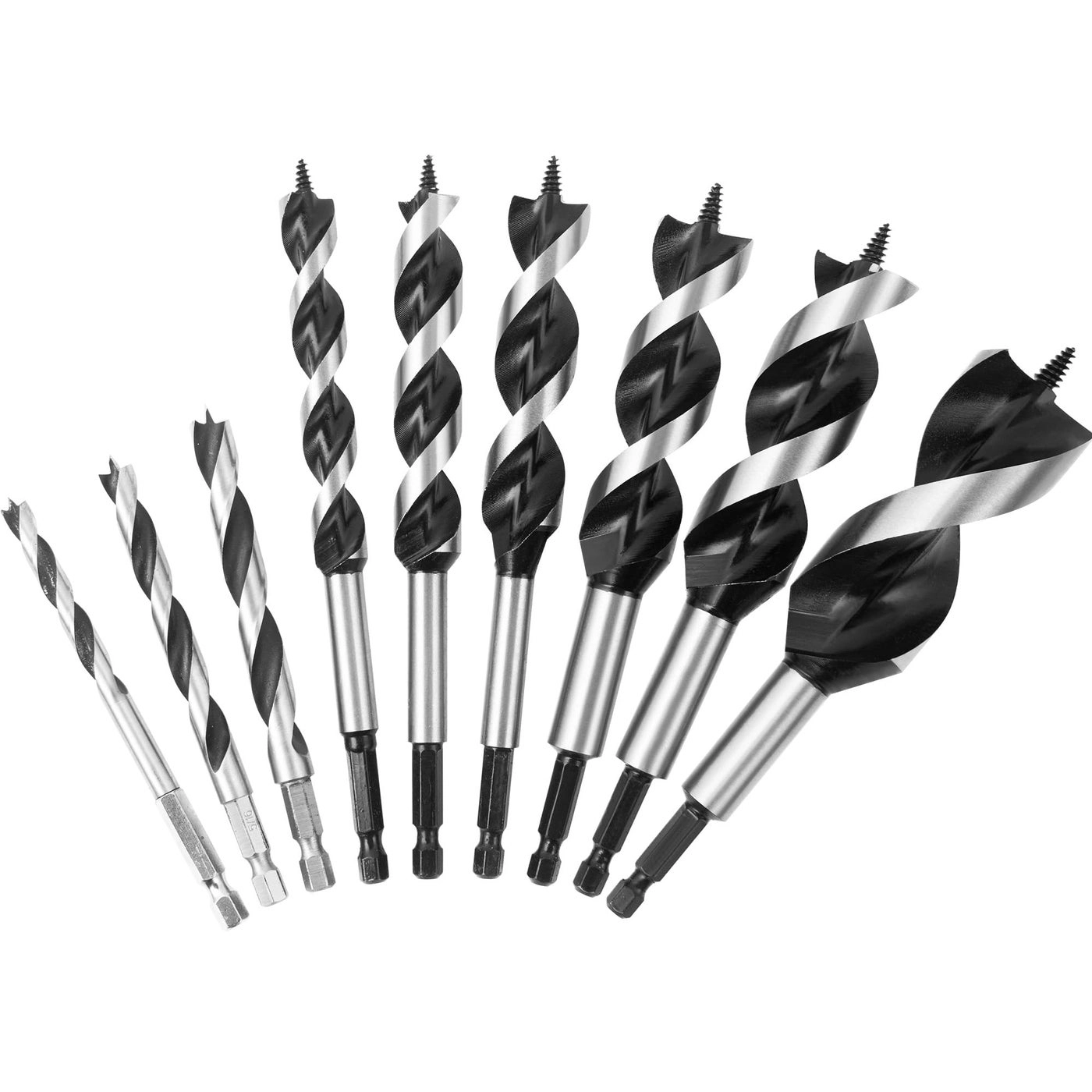 Kendo Auger Drill Bit for Wood - 9Pcs 1/4" 5/16" 3/8" 1/2" 5/8" 3/4" 7/8" 1" 1-1/4"